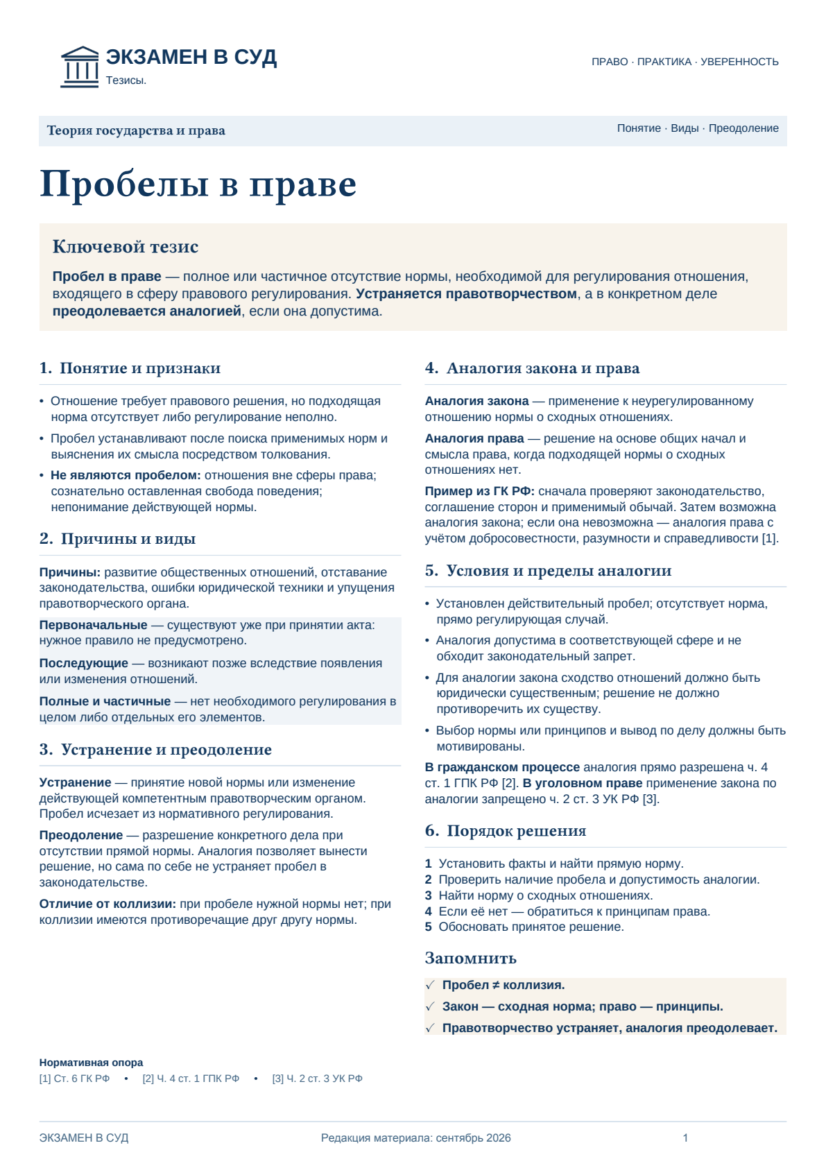 Реальная страница ответа: Пробелы в праве